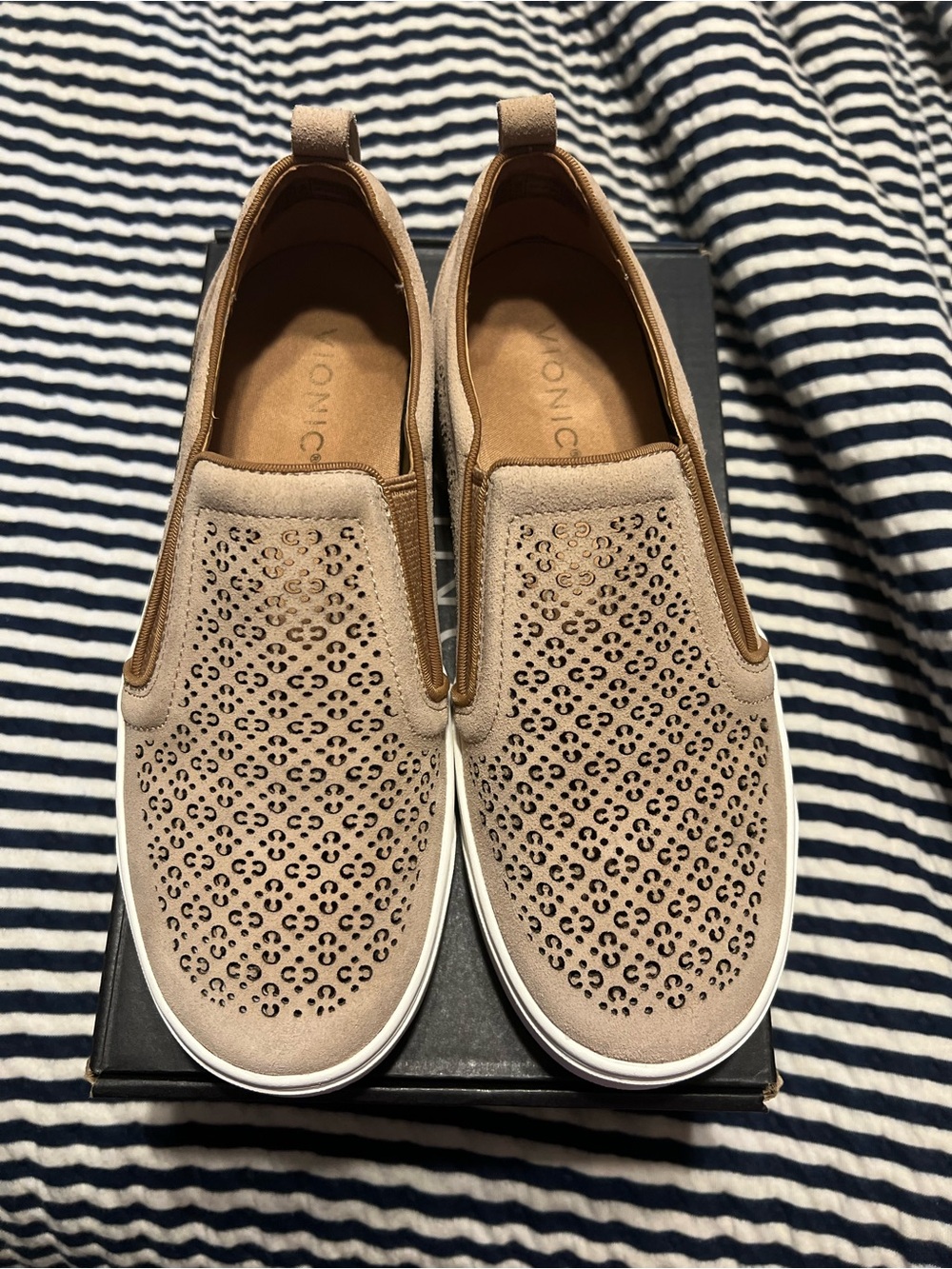 Vionic Taupe Perforated Slip-On Mules